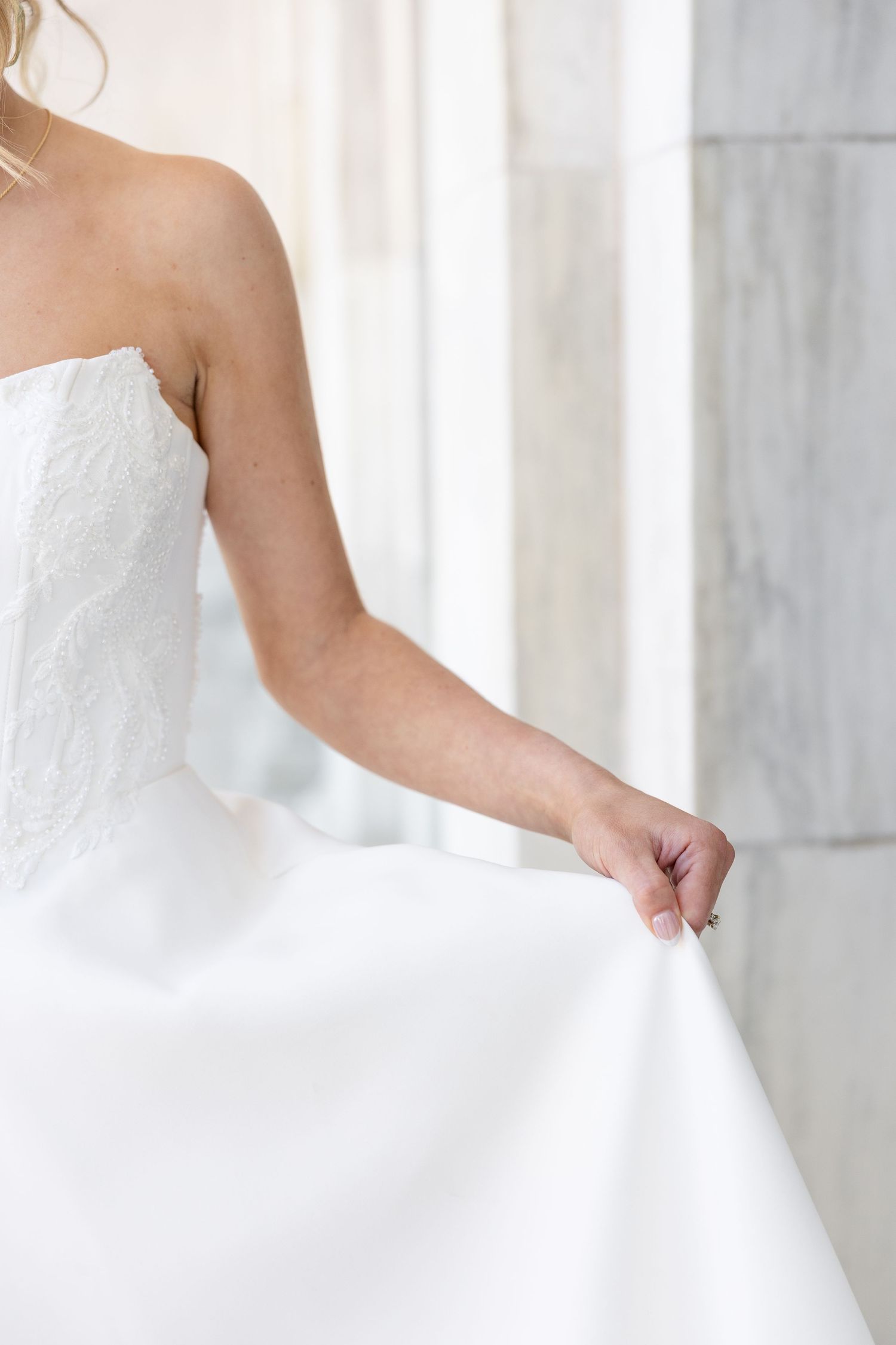 Bride and groom portraits at the Toledo Museum of Art before a Toledo Zoo wedding in Toledo, Ohio photographed by Julia & Sean Photography