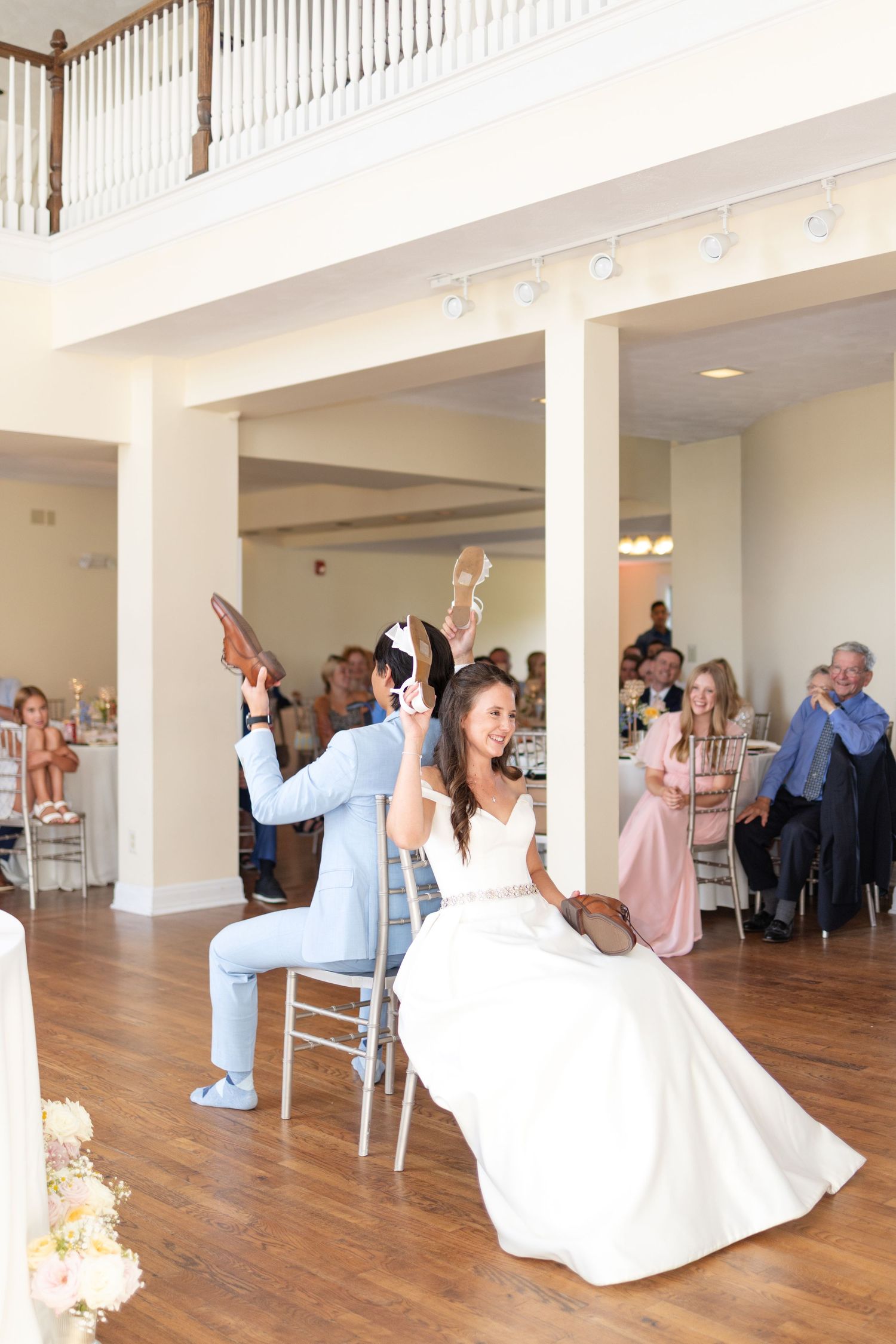 Joyful wedding reception and group dancing at The Estate at Sunset Farm in Bellbrook, Ohio, photographed by Julia and Sean Photography