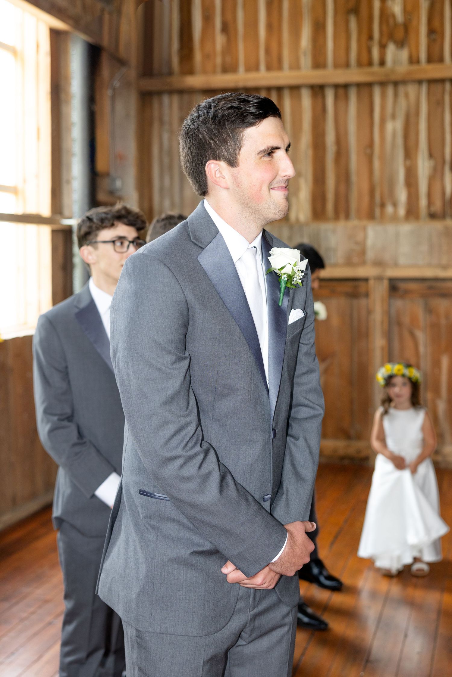 Timeless wedding photography at The Bicentennial Barn in Dayton, Ohio, featuring a joyful Cedarville University couple on their wedding day.