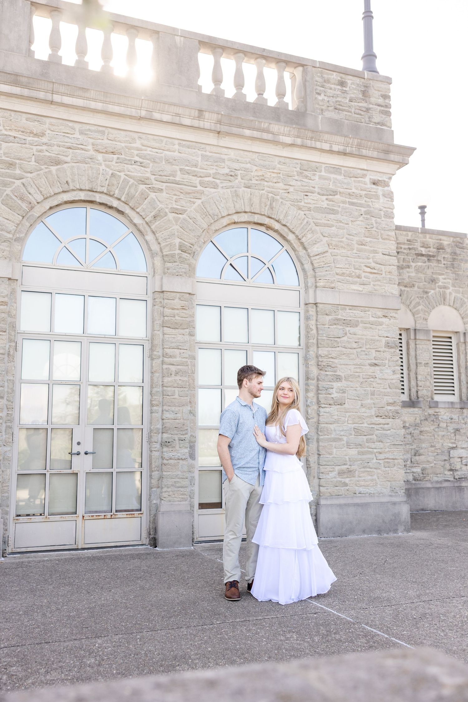 Cincinnati engagement session at Ault Park with light and airy style, capturing joyful, natural moments in a spring park setting