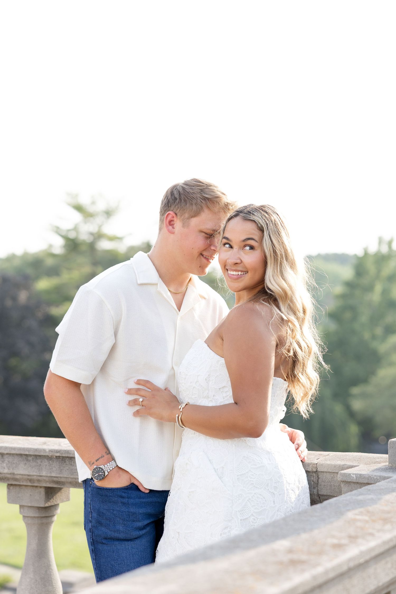 Romantic Ault Park engagement photos in Cincinnati, Ohio by Julia & Sean Photography, capturing a joyful couple during a golden hour engagem