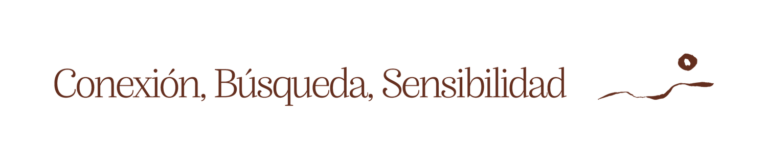 Abstract artwork with overlapping geometric shapes and text in Spanish showing connection, search and sensitivity themes.