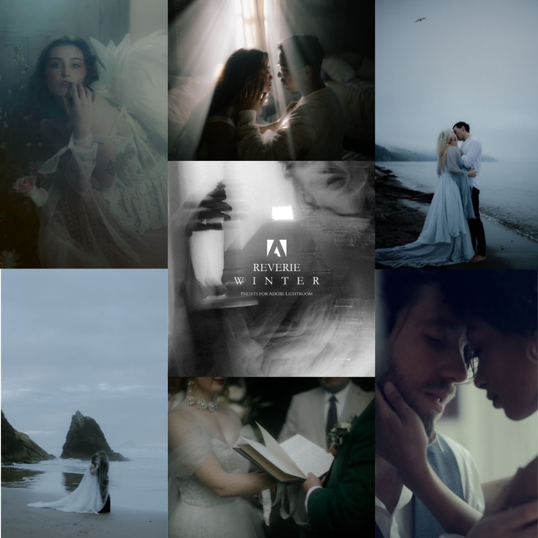 Ethereal photo collage combining dreamy portraits and misty natural landscapes.