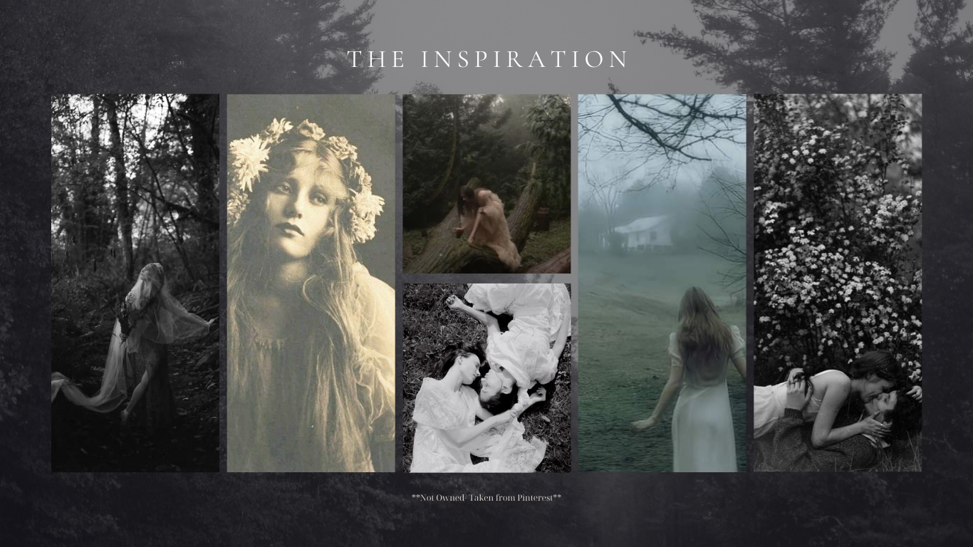 A collection of moody black and white and sepia toned photographs arranged in a filmstrip-like layout.
