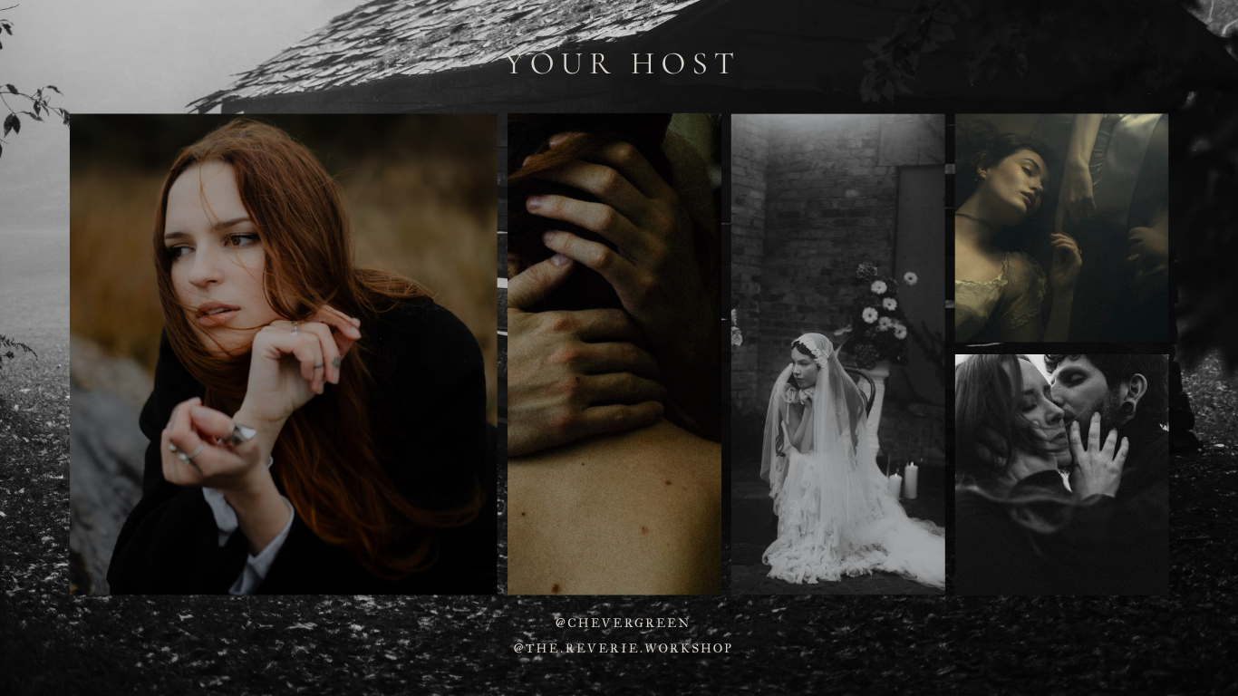 A moody collection of dark atmospheric photographs arranged in a horizontal filmstrip layout.