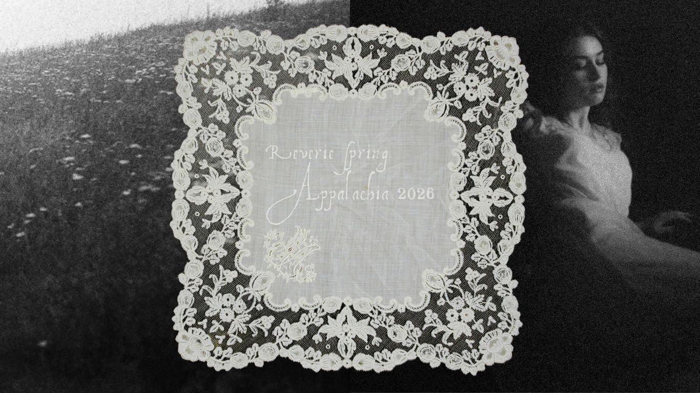 Vintage white lace doilies with delicate floral patterns arranged in a row against a dark background.