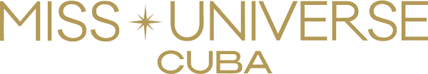 Gold metallic text logo for 'MISS UNIVERSE CUBA' in capital letters against dark background.