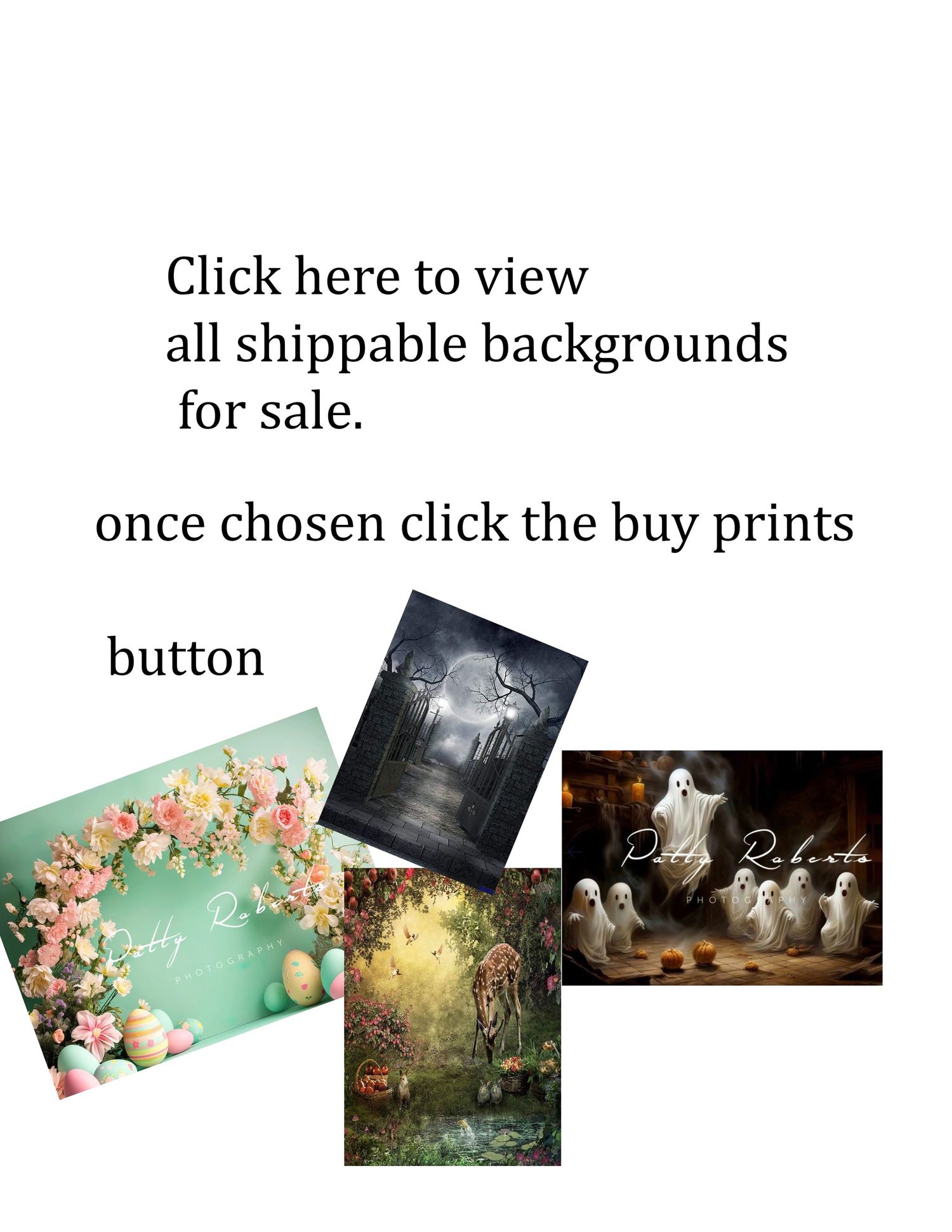 Collection of digital photo backdrops featuring floral and fantasy themed designs for photography.