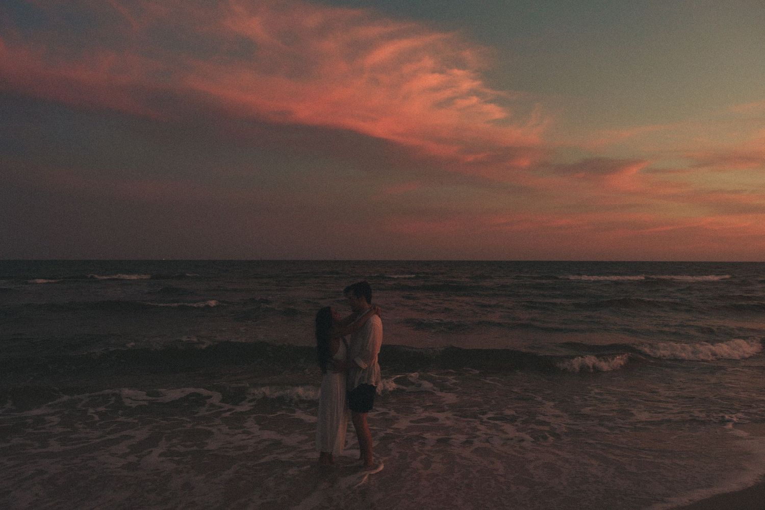 Dauphin Island, Alabama Photographer Sunset Cinematic Couples Session on the Gulf Coast Vintage Film Inspired Moody Coast West End Beach