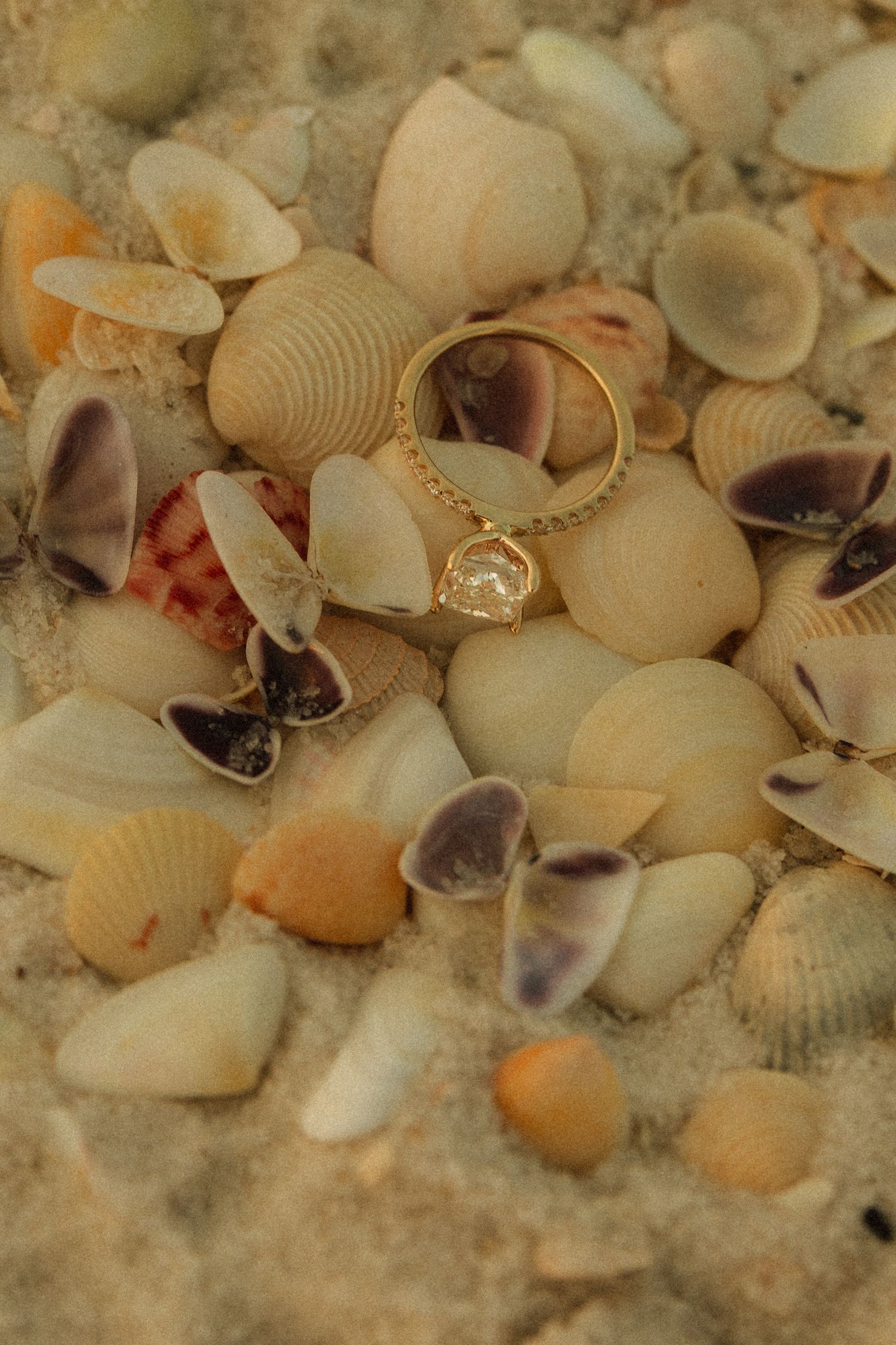Fort Pickens Pensacola Photographer Florida Couples Proposal Cinematic Photographer on the Gulf Coast Moody Photos Ring Detail Shell Shot
