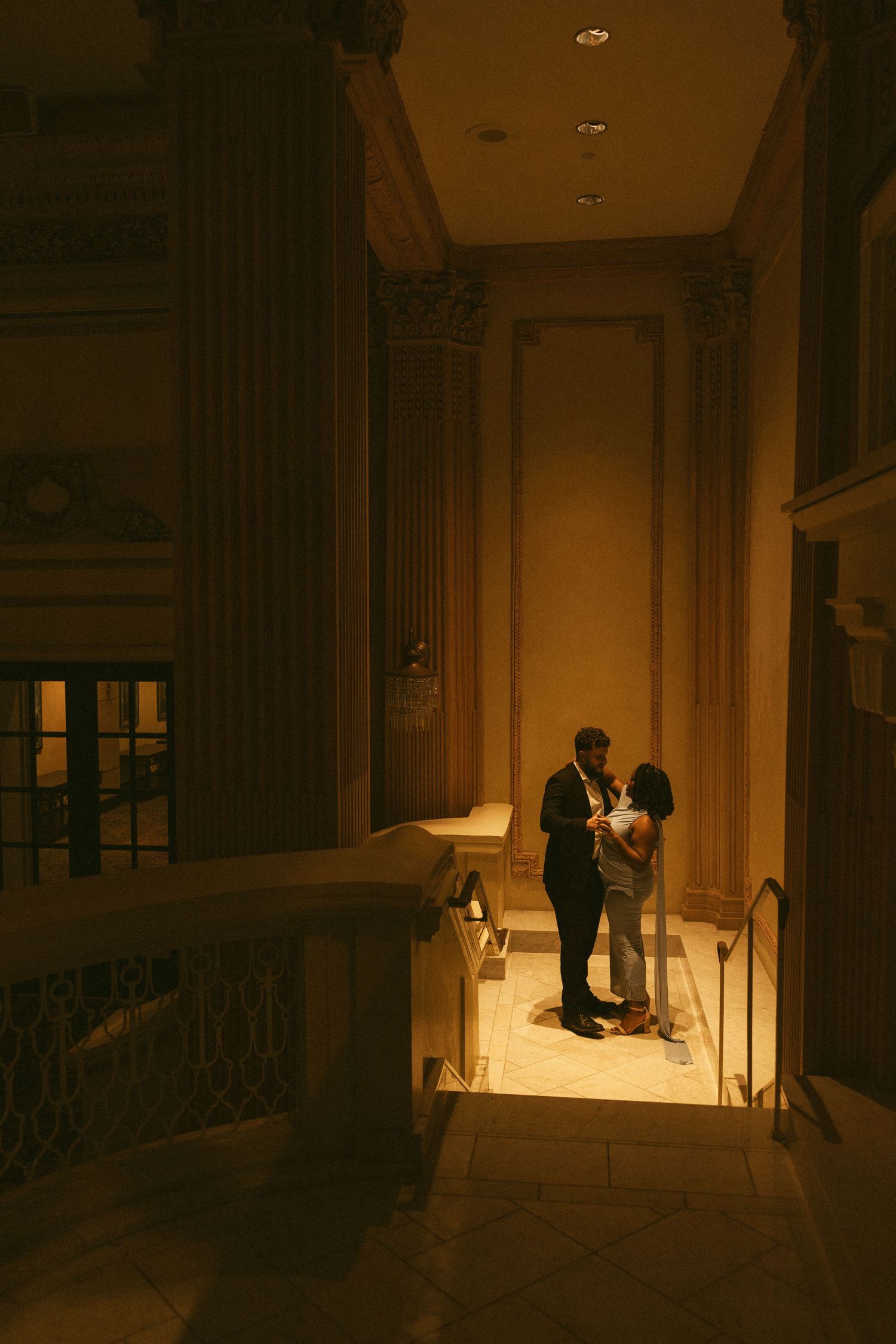Moody couples photography at The Battle House Hotel in downtown Mobile Alabama