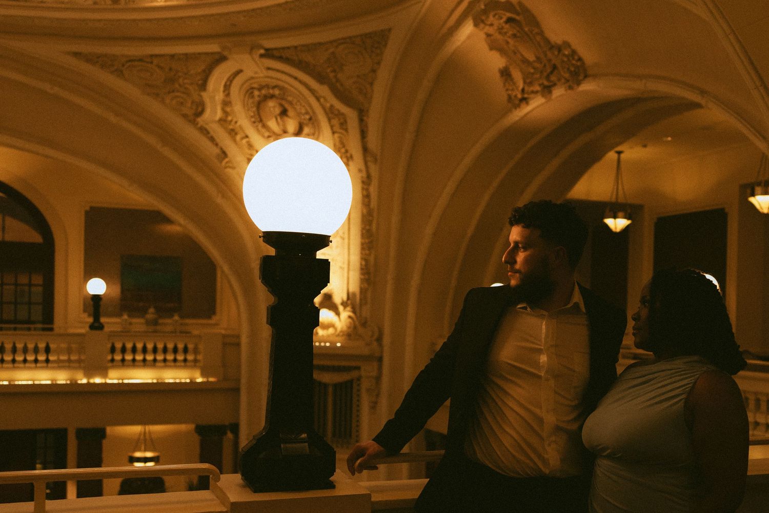 Moody couples photography at The Battle House Hotel in downtown Mobile Alabama