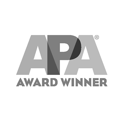 APA Award Winner logo in grayscale, recognizing excellence in advertising and photography.
