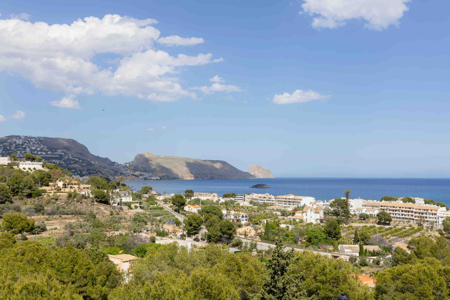 Scenic view of the Mediterranean sea and mountains from a wedding venue terrace in Altea at Finca marques de montemolar