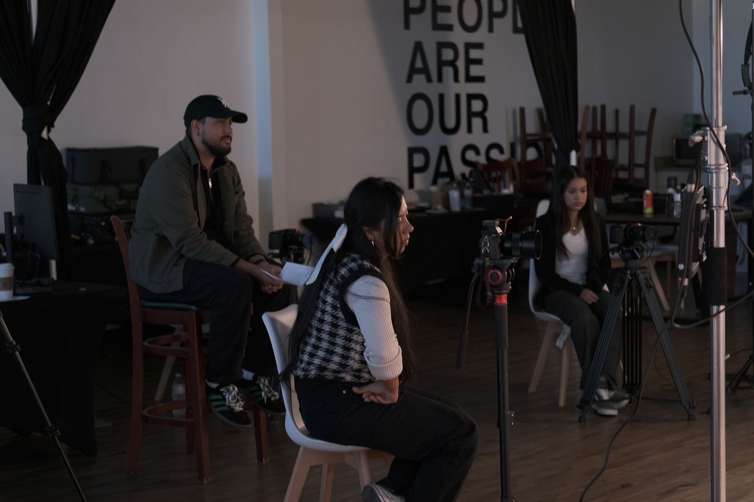 Behind the scenes content production with a group filming a church conversation