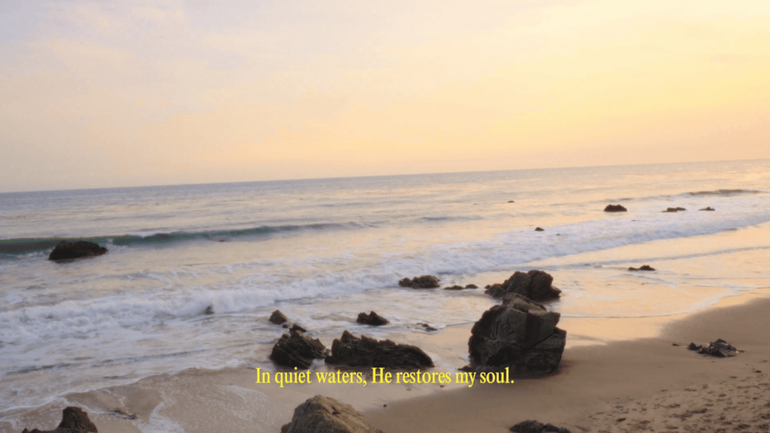Cinematic ocean sunset footage with text overlay created for a church video production