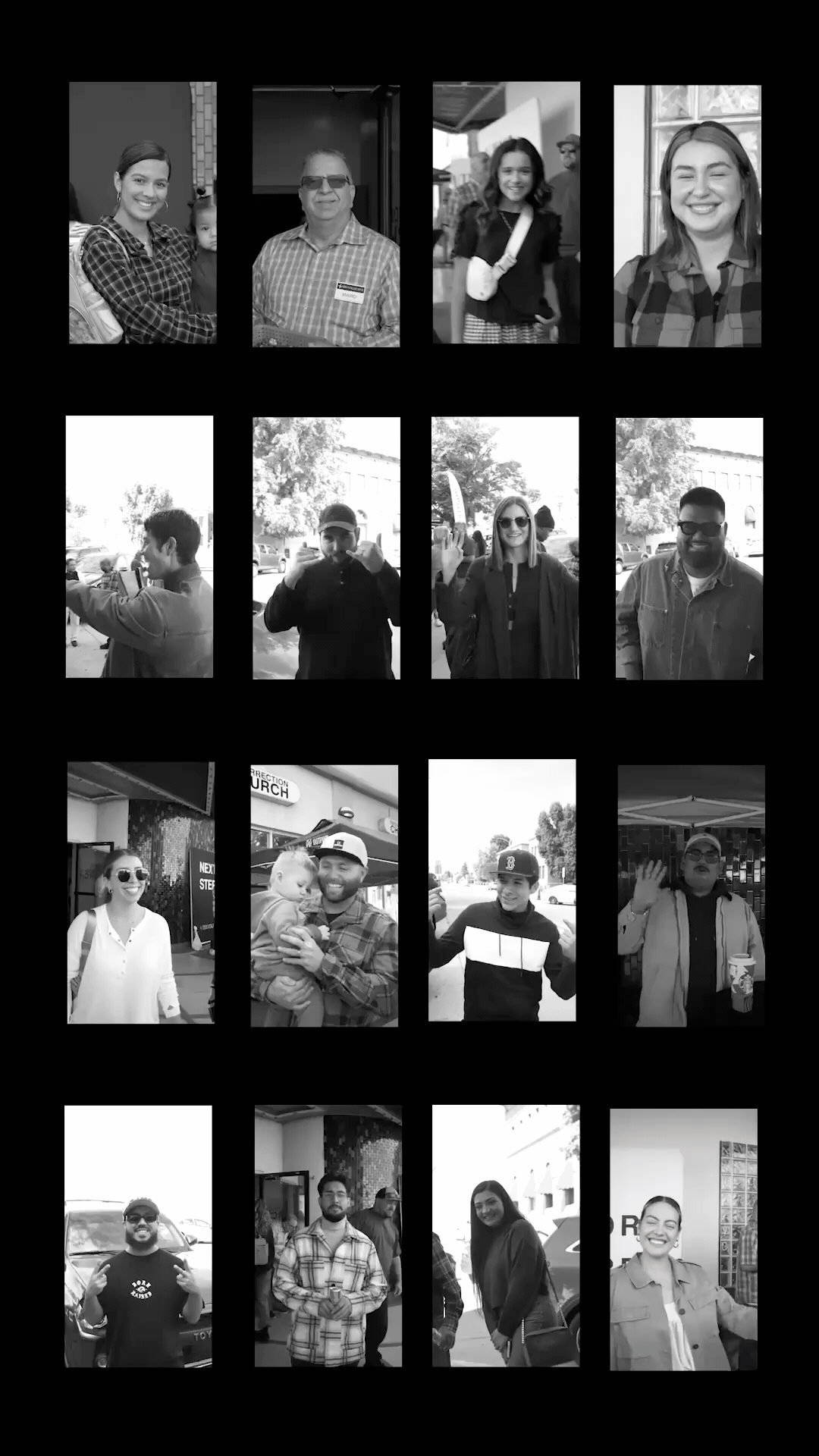 Portrait collage of subjects featured in a church storytelling video production by Arketype Studio