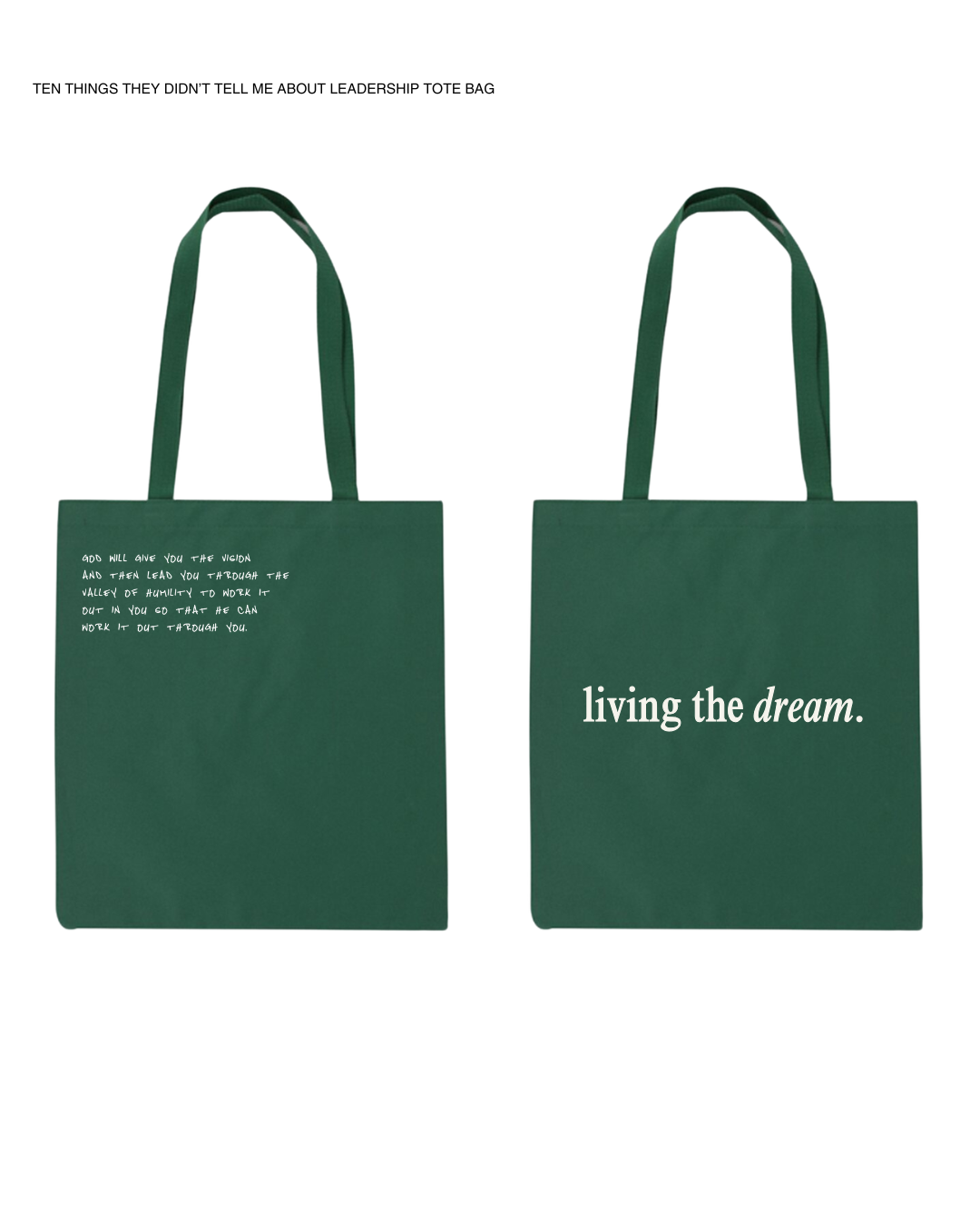 Green tote bag merchandise design created by Arketype Studio for the book promotion campaign