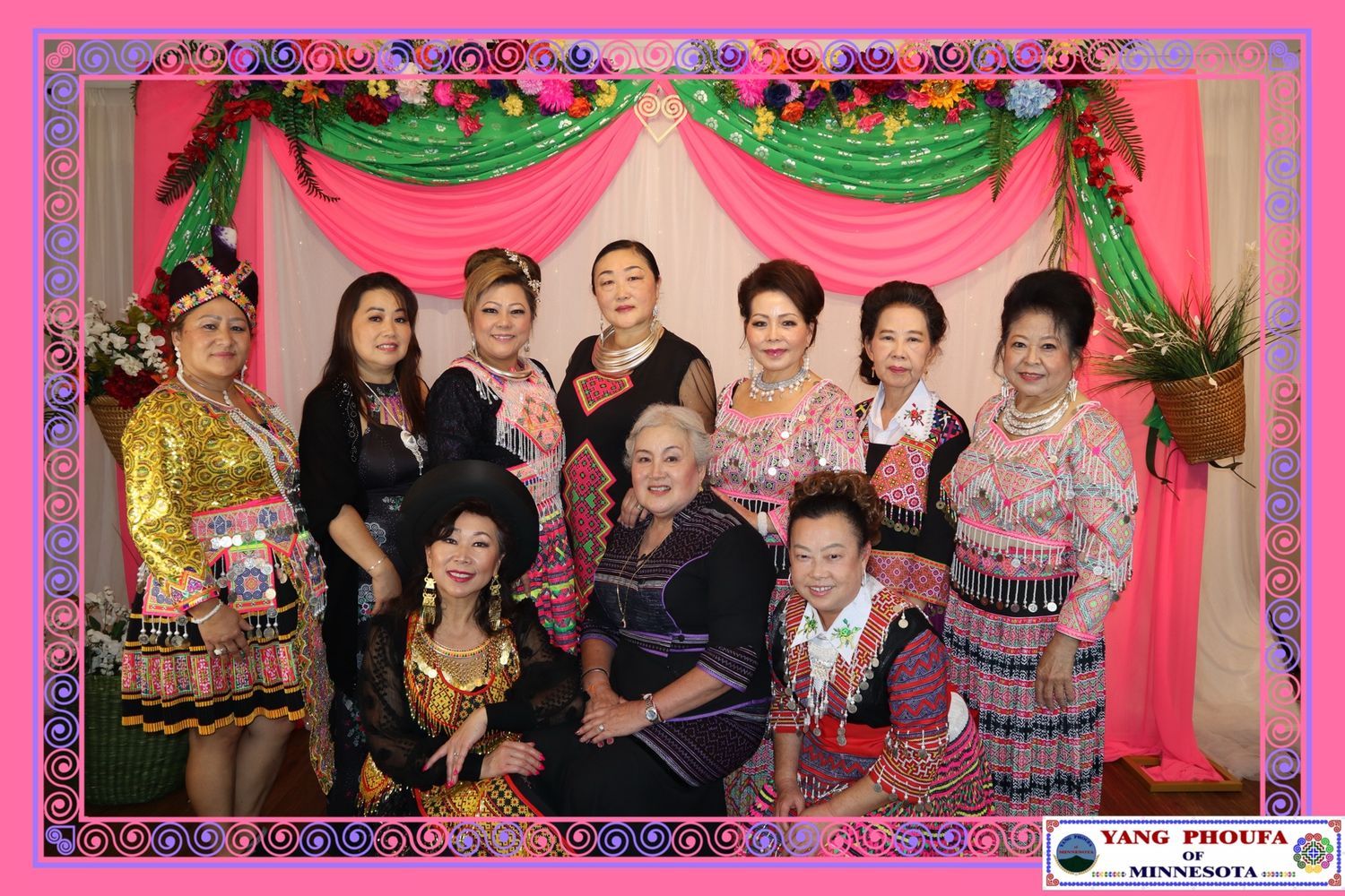 Group of women in traditional Hmong clothing at Yang PhouFa New Year event in Minnesota.