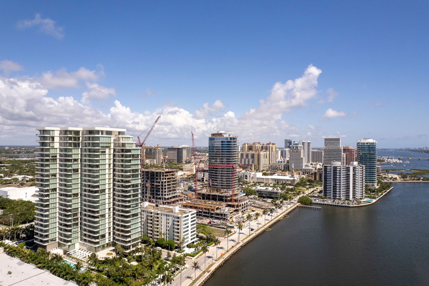 Aerial view of luxury waterfront high-rise condos professional aerial real estate photography brodigan photography