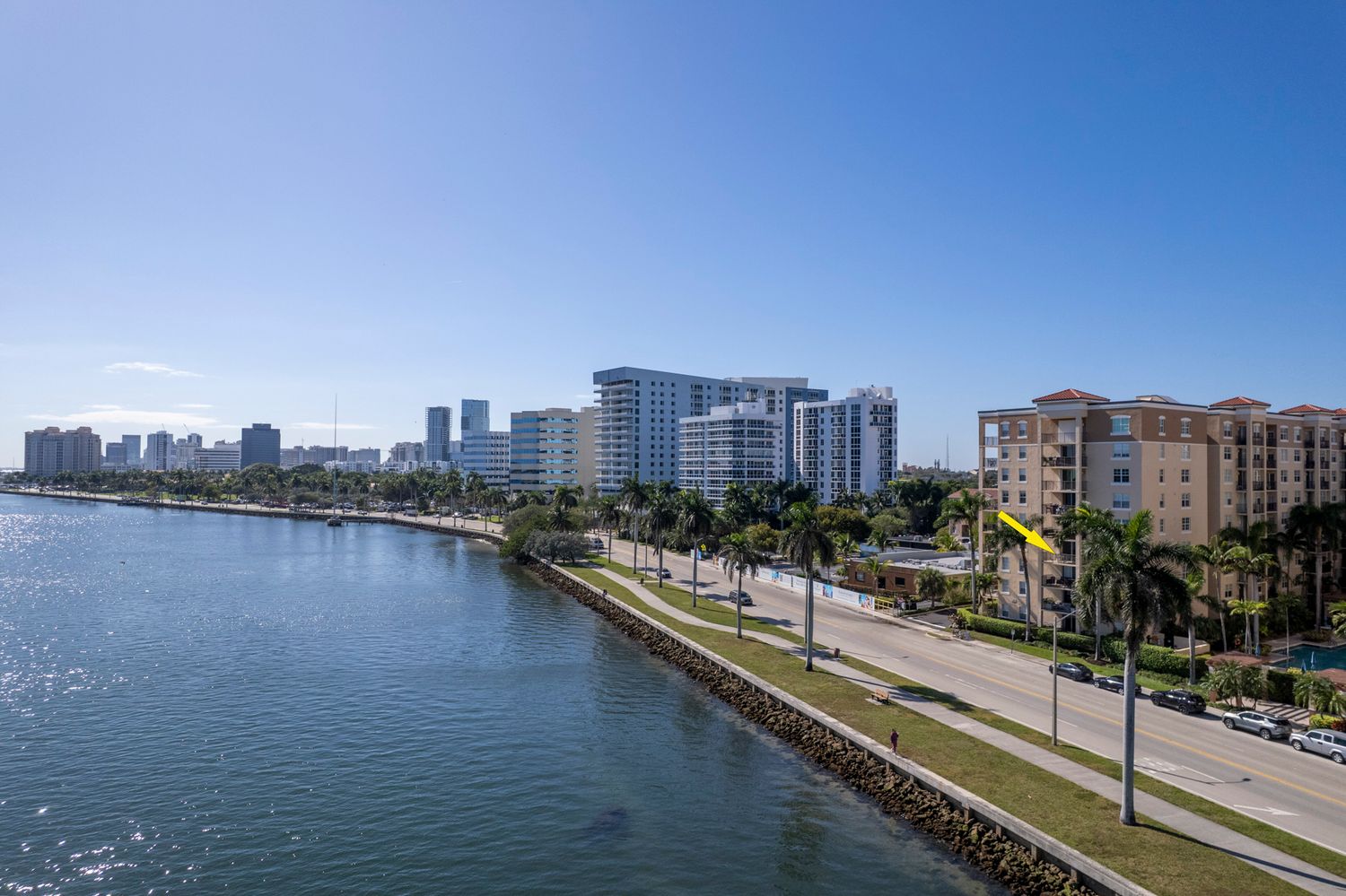 Aerial view of luxury waterfront high-rise condos and construction cranes along a west Palm Beach coastline brodigan photography.com
