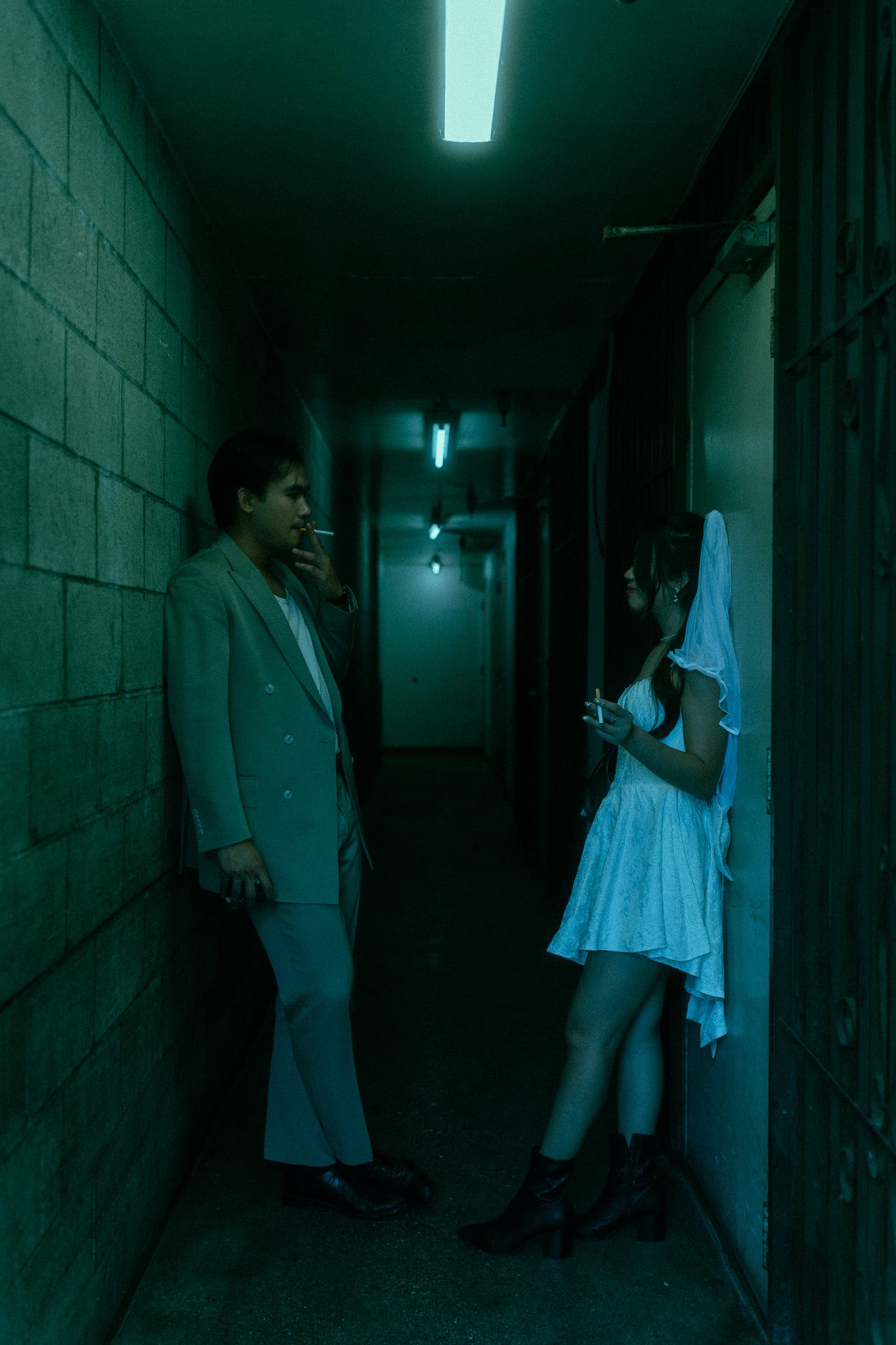 Los Angeles Moody Hong Kong Style Wedding Photoshoot in Chinatown in a dark alleyway | FrancisCinema
