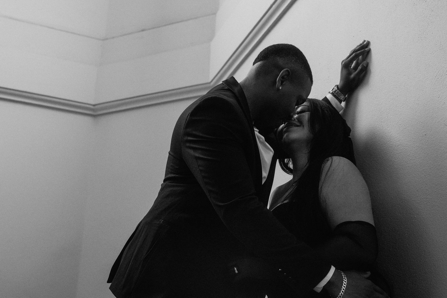 Black and White Pasadena City Hall Editorial Style Photography For Couple