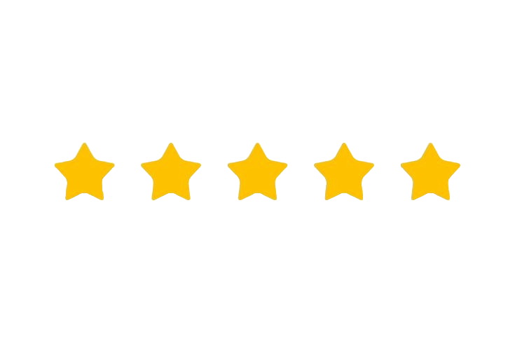 Five bright yellow stars arranged in a horizontal row against a black background representing a five-star rating.