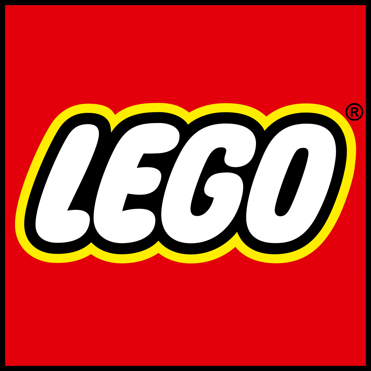 Evolution of the LEGO logo designs shown in red and yellow colors across multiple iterations.