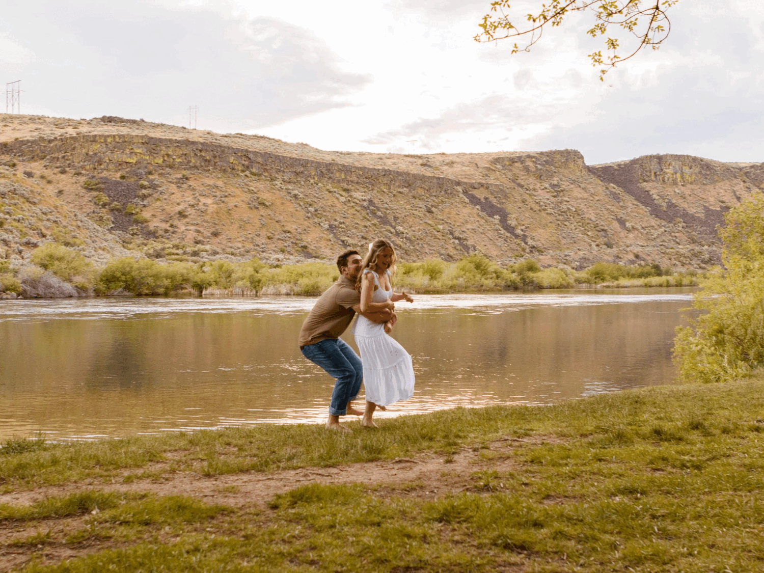 a gif of a couple running and dancing