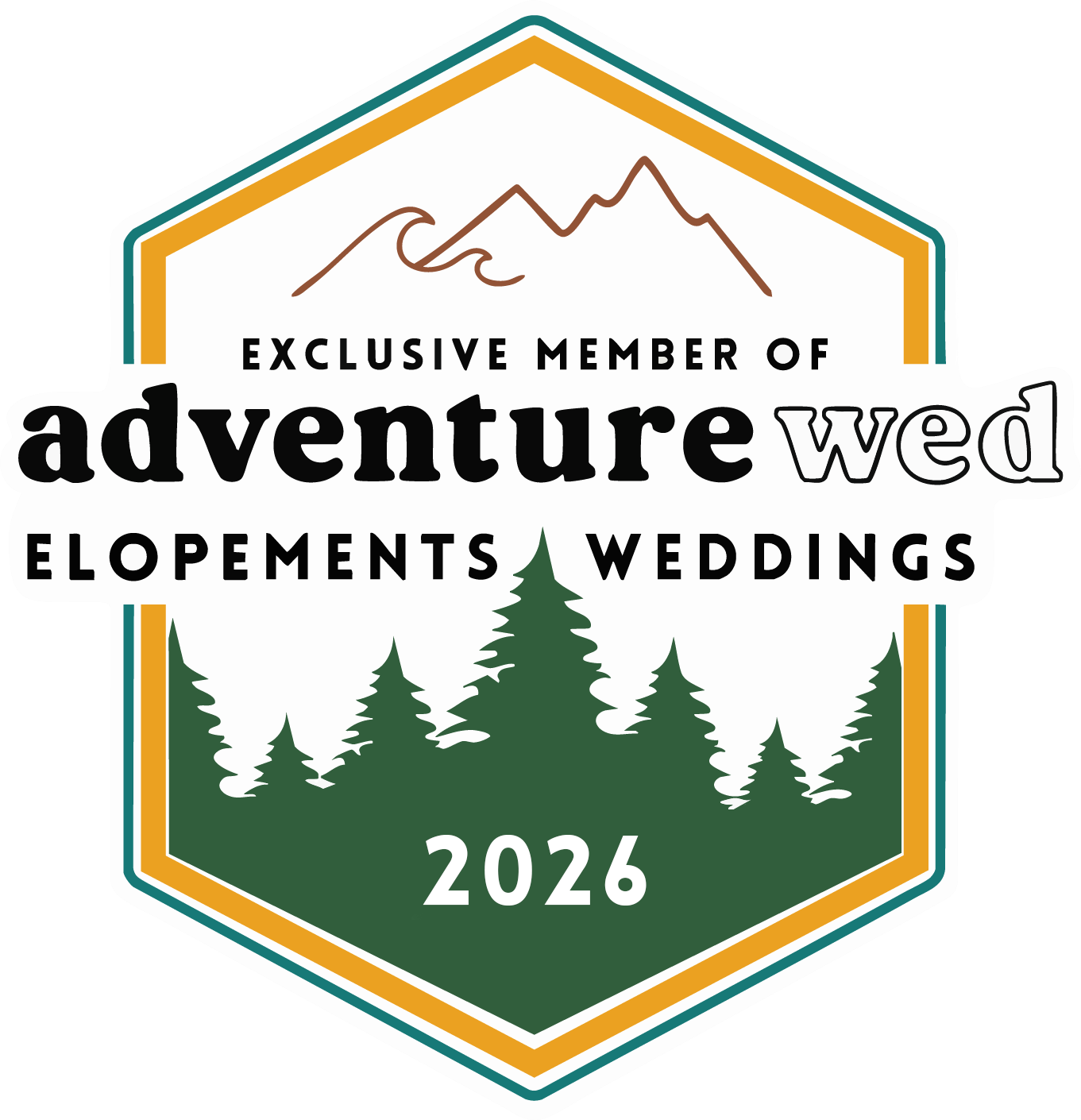 A badge identifying membership with AdventureWed Magazine.