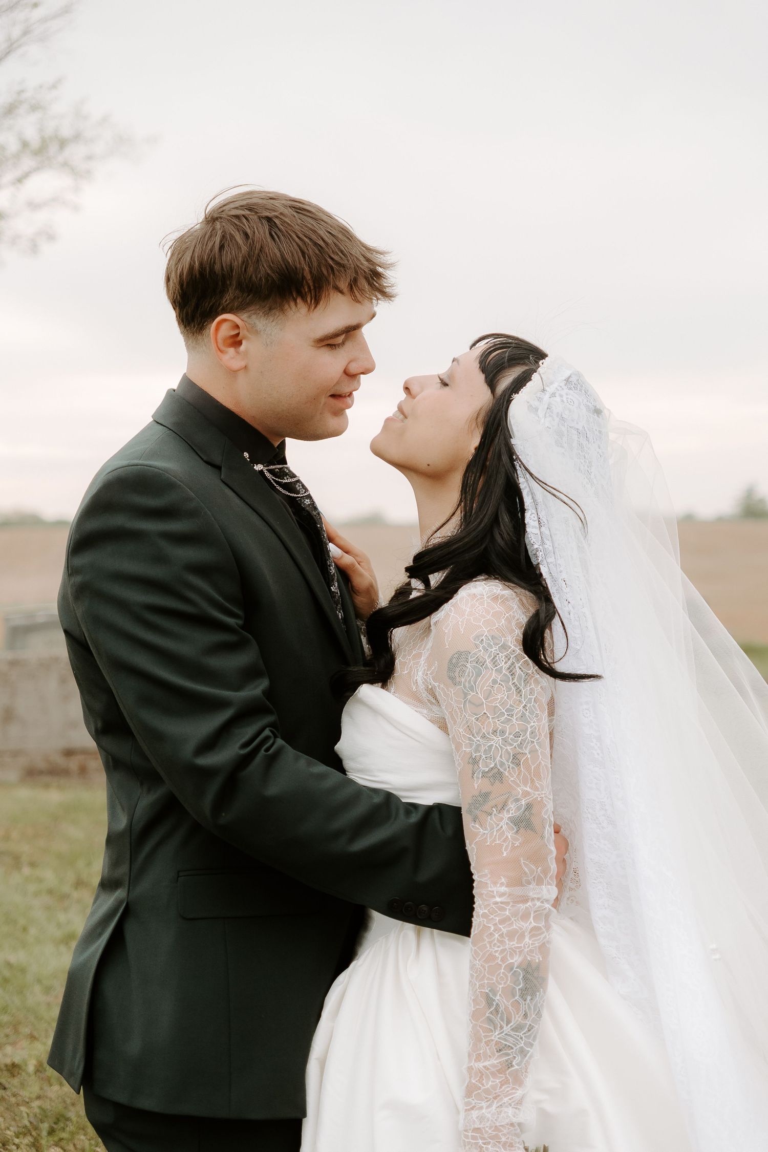 Bride and Groom looking into each others eyes