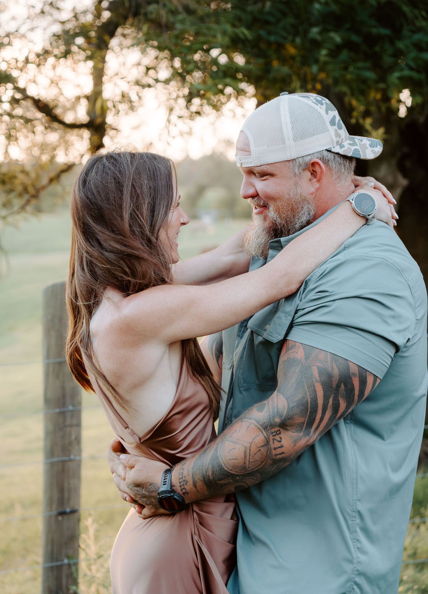 Husband and wife looking into each others eyes