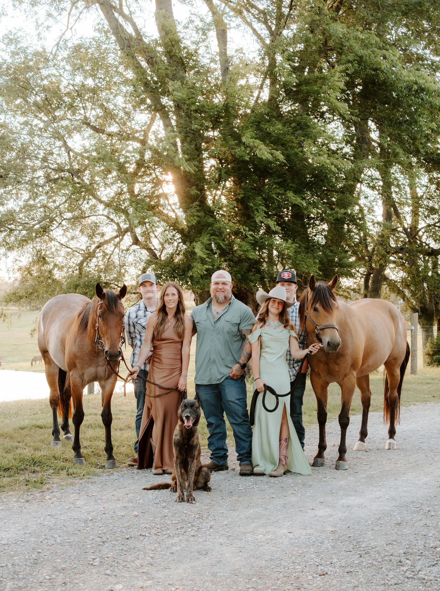 Family with horses and dog