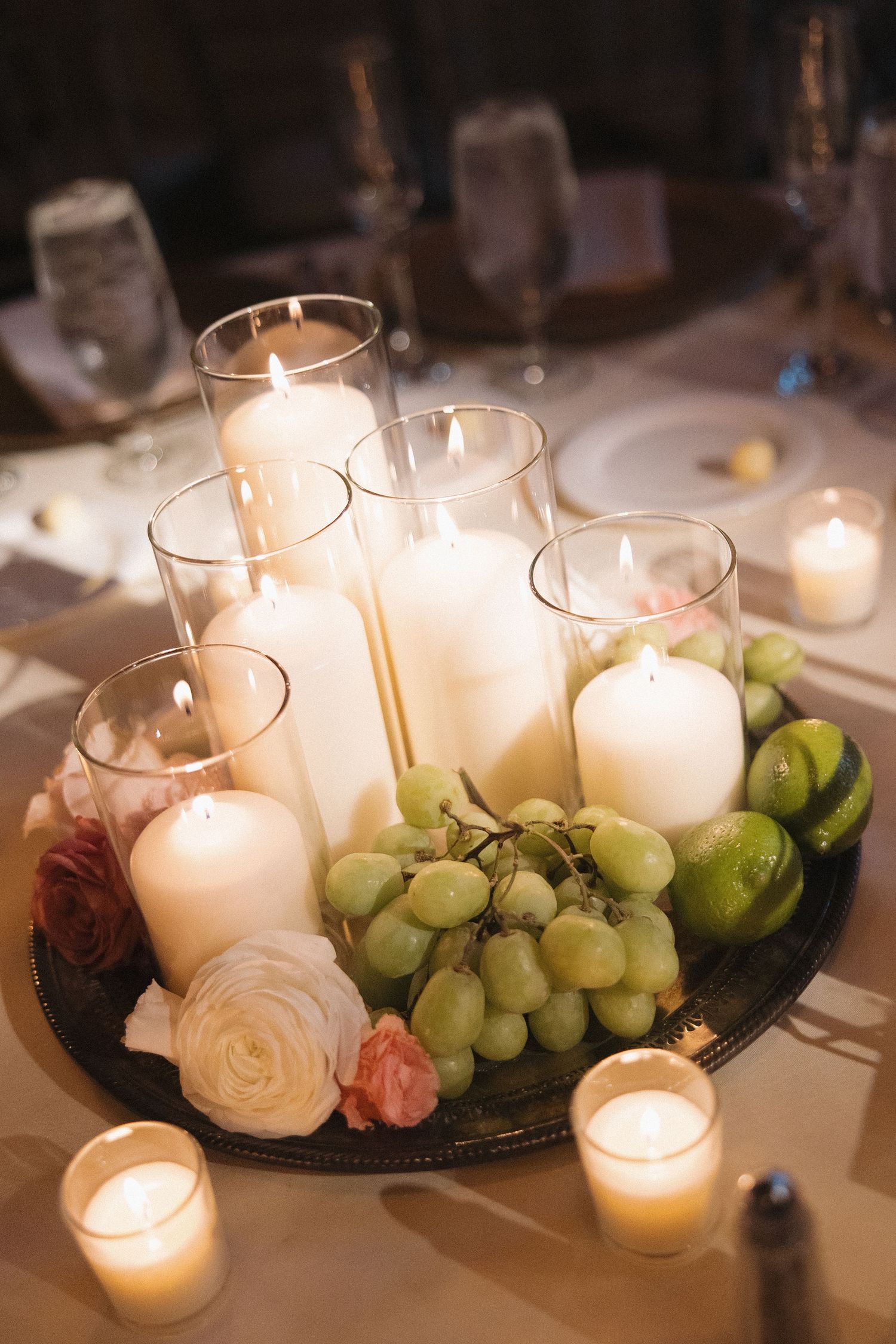 Union Trust fruit and candles centerpiece philly wedding
