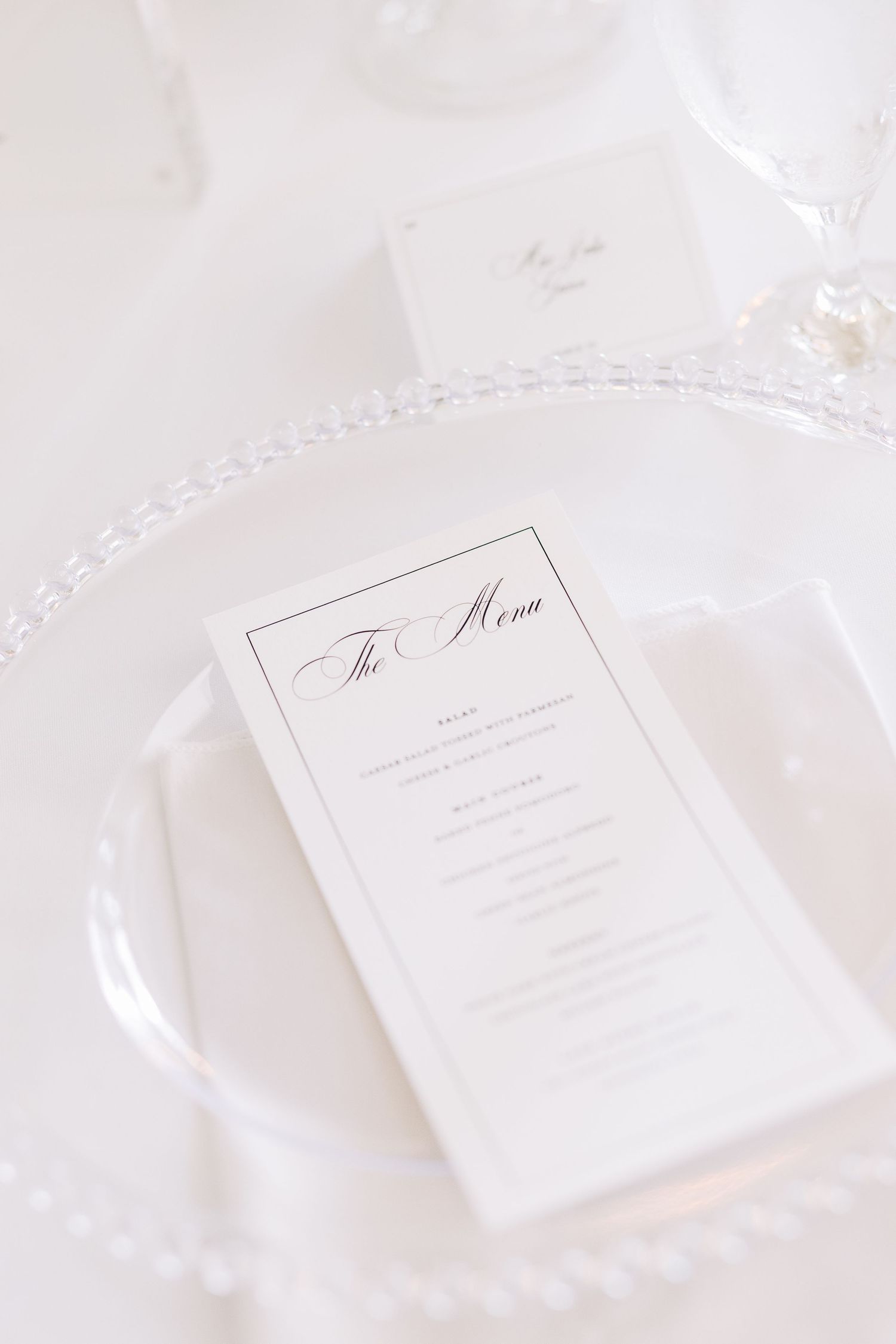 Reception table menu design light and airy.