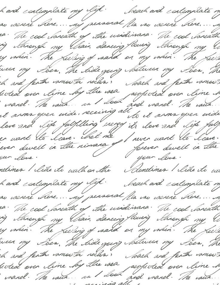 Romantic cursive handwriting script pattern repeating on white background with elegant black ink text.