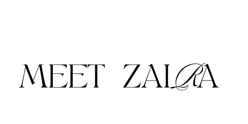 Meet ZALRA brand logo displayed in classic serif font on dark background.