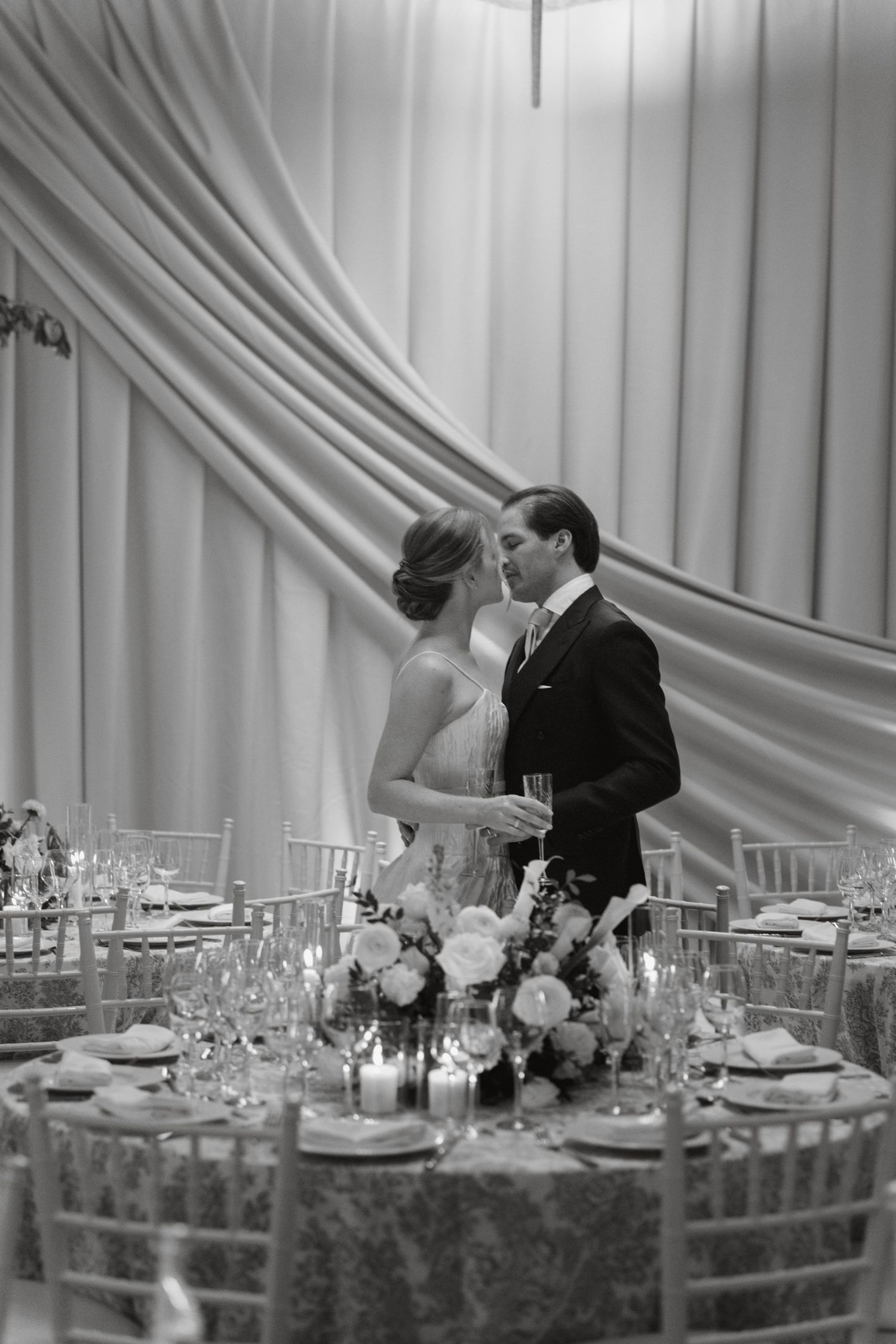 Bride and groom first dance at an elegant destination wedding reception in the Dominican Republic