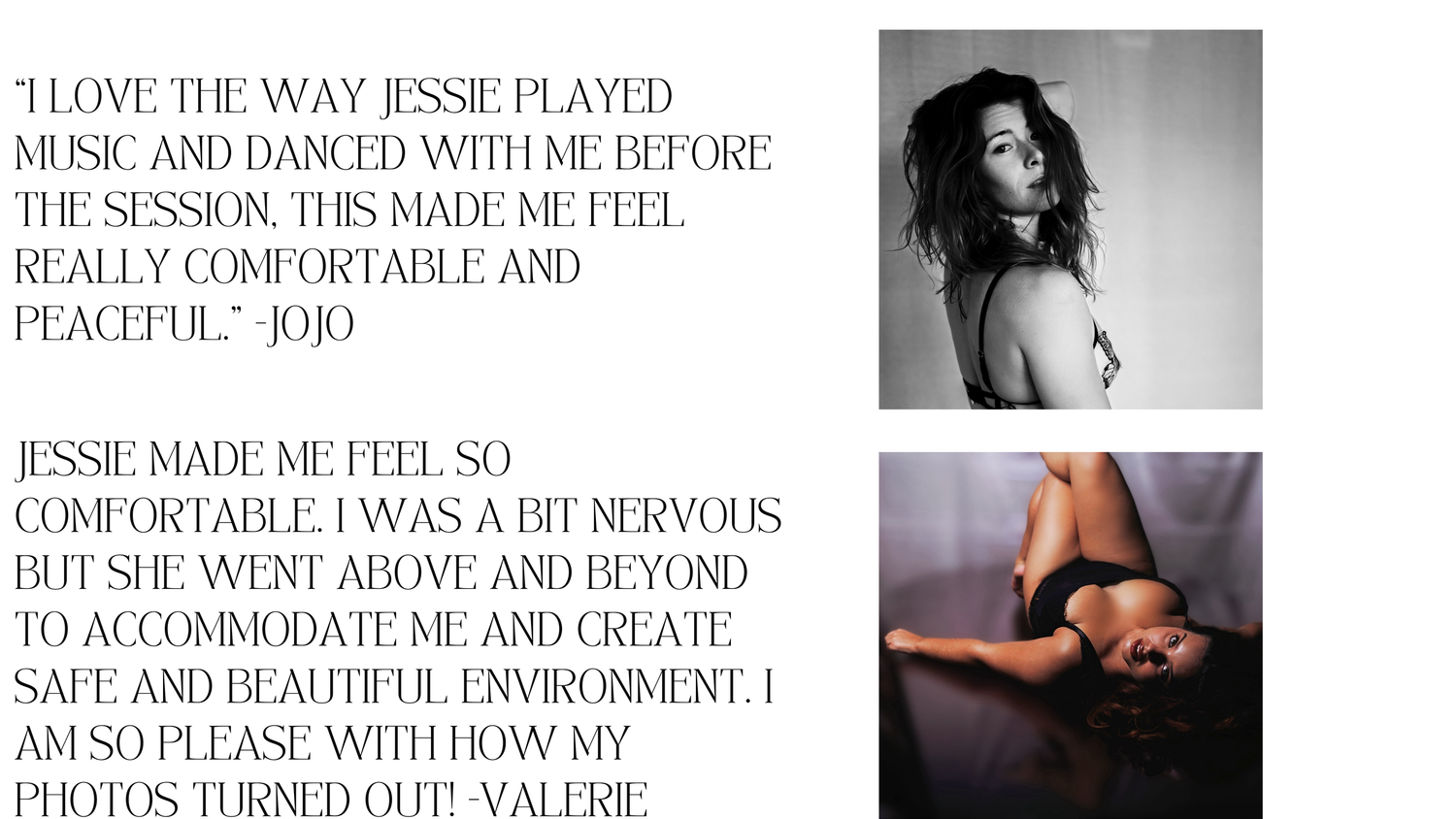 A collage of black and white photos with text overlays showing artistic portrait compositions and typography.