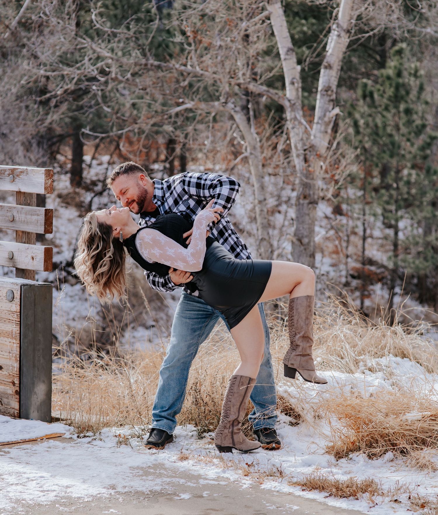 A couple dances together in the snowy Spearfish Canyon in South Dakota