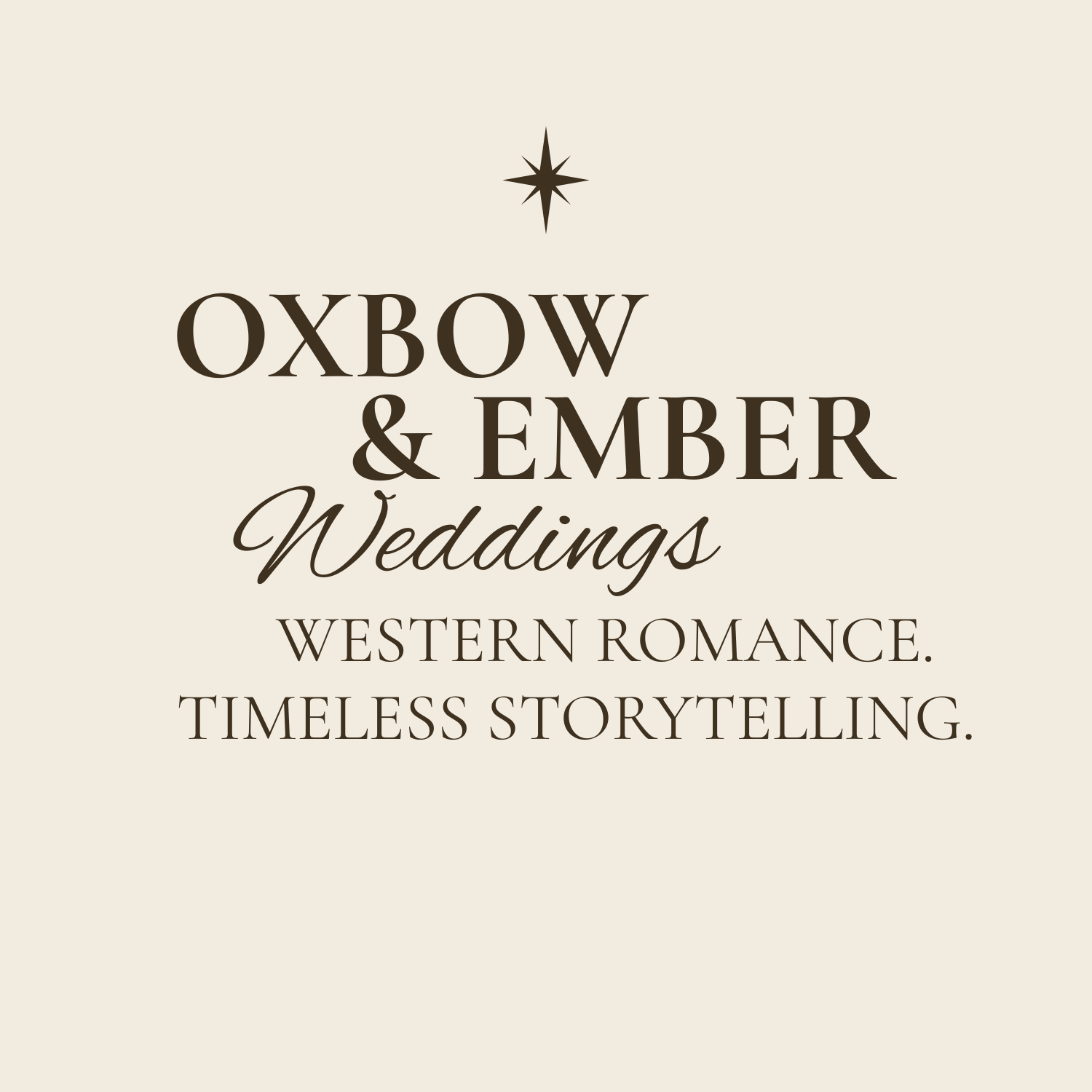 Elegant Oxbow & Ember brand logo with 'Western Romance' and 'Timeless Storytelling' text.