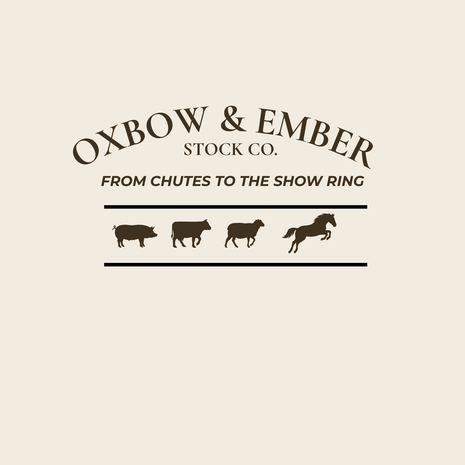Western-style logo featuring silhouettes of cattle and horse with text 'From Chutes to the Show Ring'.