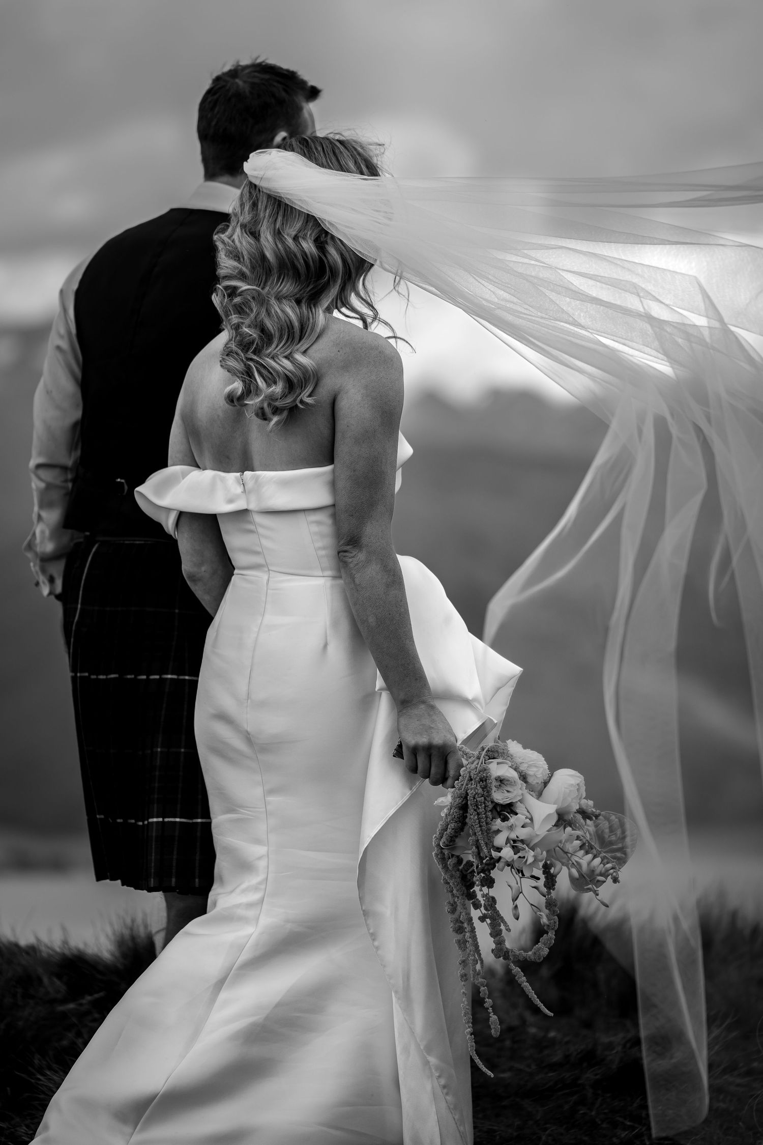 Bride and Groom portrait in mountains, Queenstown New Zealand.