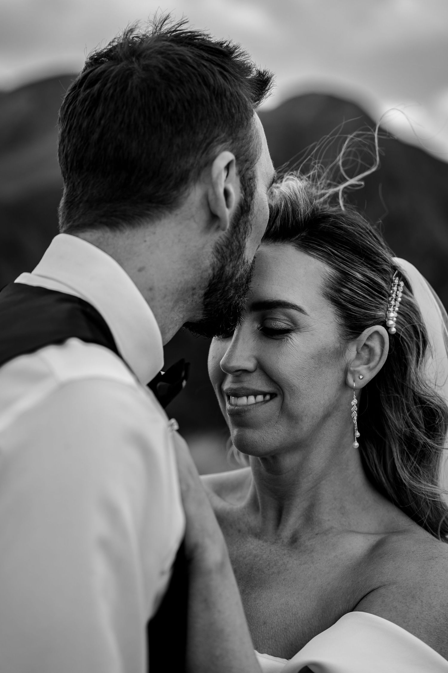 Bride and Groom portrait in mountains, Queenstown New Zealand.