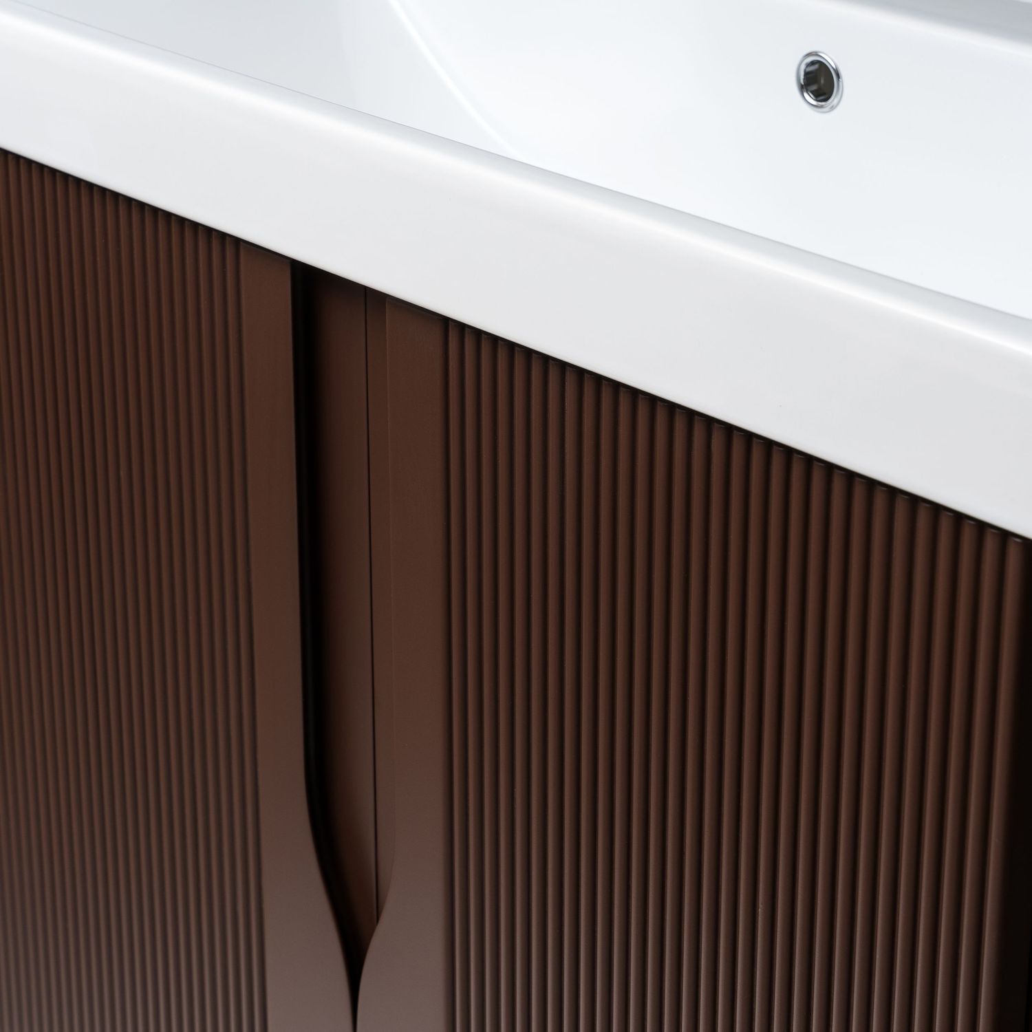 Close-up of white and brown vertical ribbed panel design showing geometric patterns.