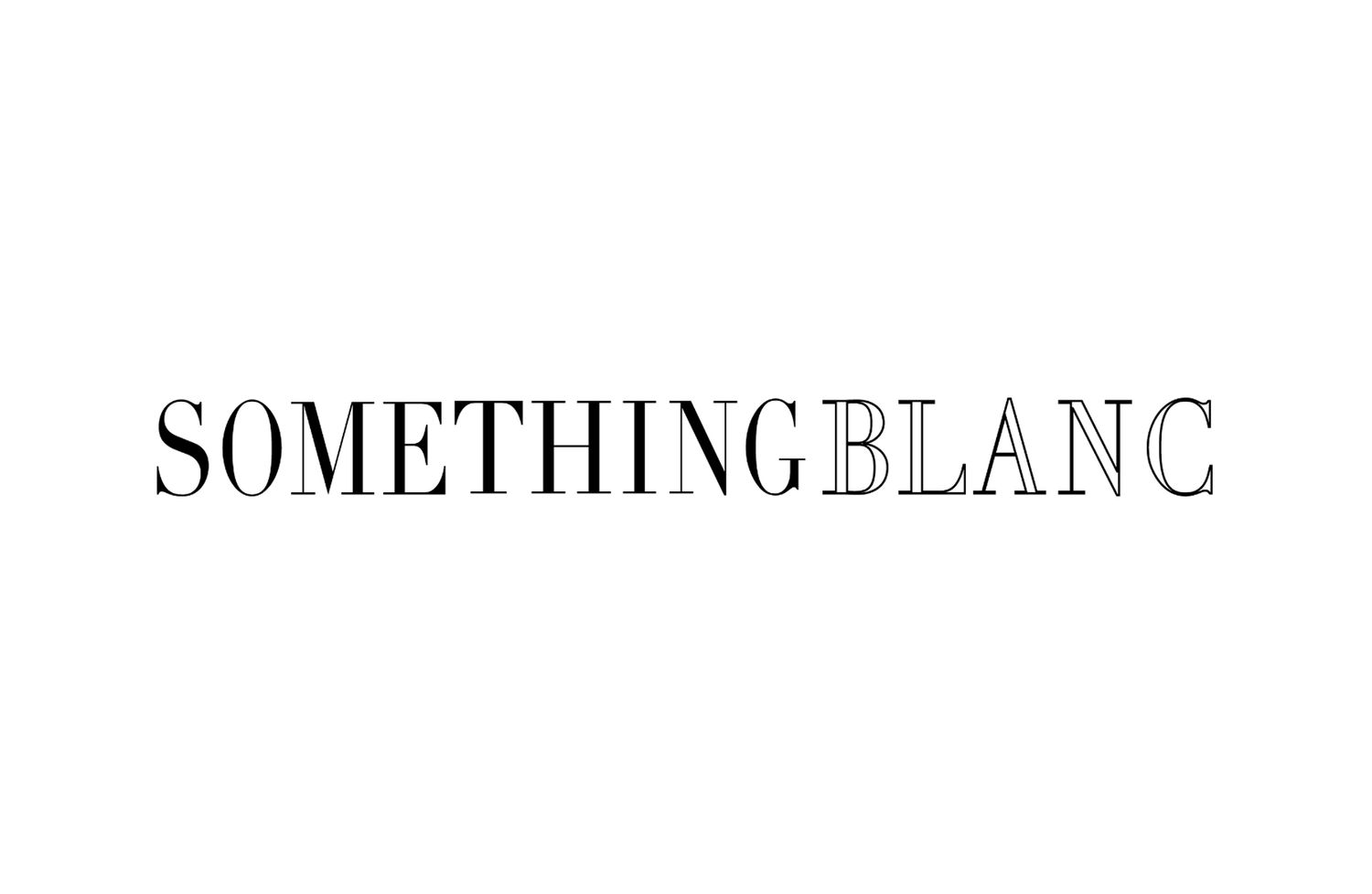 Minimalist black and white text logo for Something Blanc in serif font.
