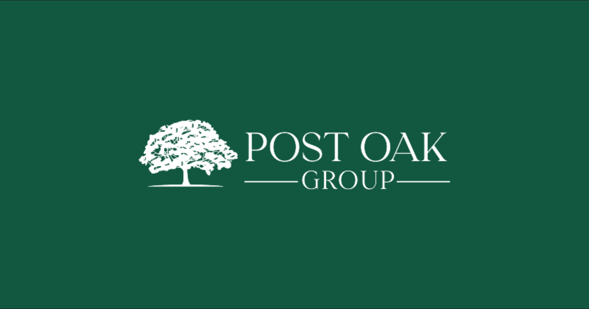 Professional green logo for Post Oak Group featuring oak tree silhouette.