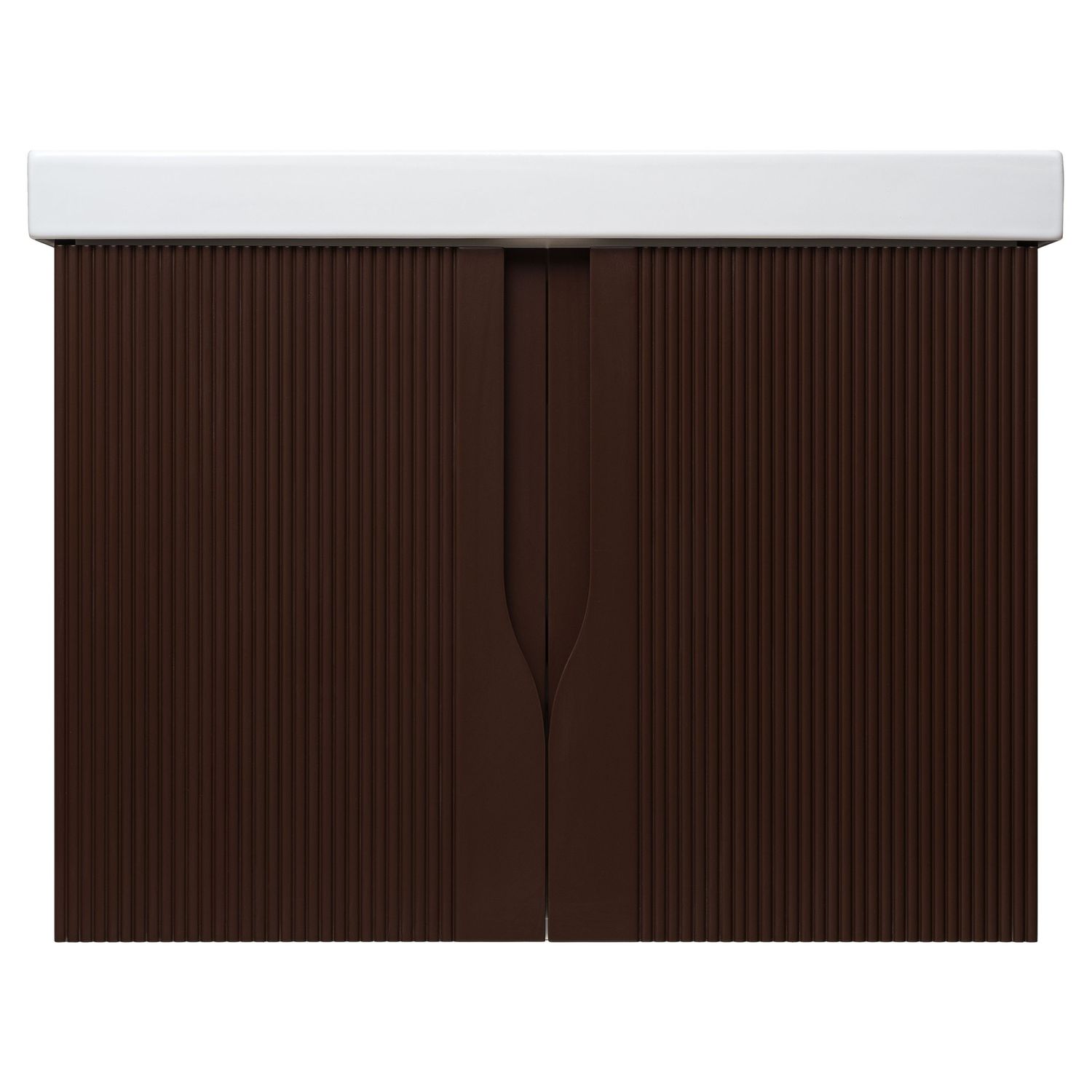 Dark brown cabinet doors featuring vertical ribbed detailing.