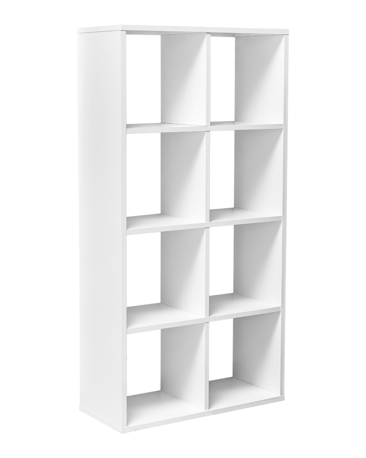 White modular cube storage unit with multiple square compartments.